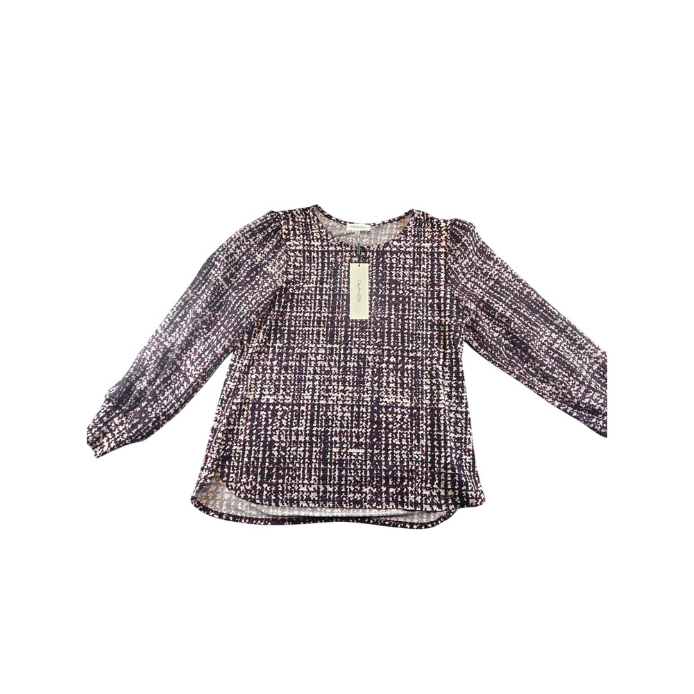 Calvin Klein Modern Essentials Purple Abstract Grid Blouse M‎ M0MH6844 New
